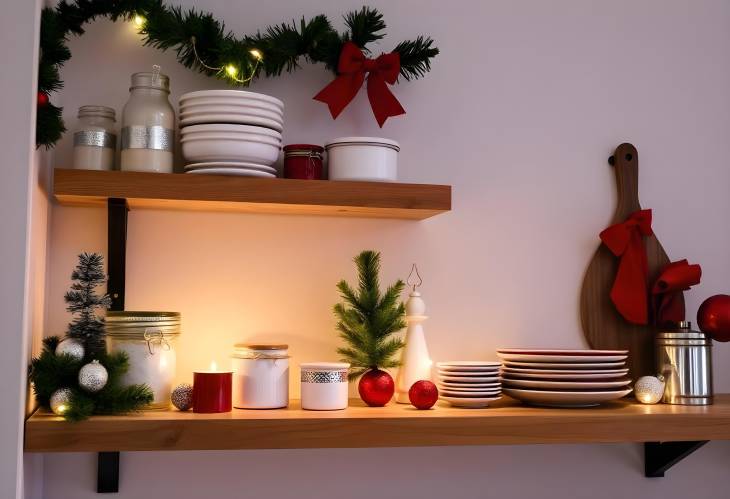 Warm and Inviting Christmas Kitchen Shelf Full of Cheer